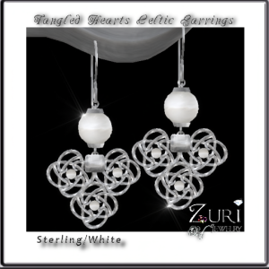 Tangled Hearts Celtic Earrings-Sterling-White